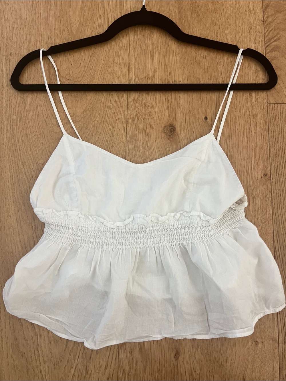 Anine Bing Smocked Waist White Cami Top with Spaghetti Straps